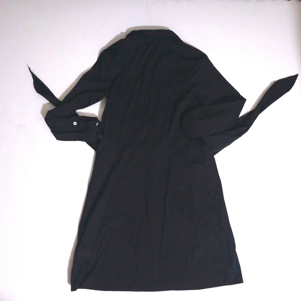 Tahari Black Long Sleeve Button Front Tie Waist Shirt Dress Womens XS - Picture 2 of 7